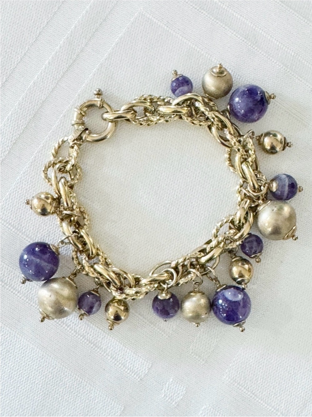 Veronese 18K Clad Cape Amethyst Beaded Charm Bracelet with Smart Clasp - Picture 2 of 5